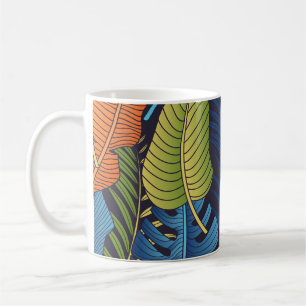 Caneca De Café Folhas tropicais, padrão floral sem costura.