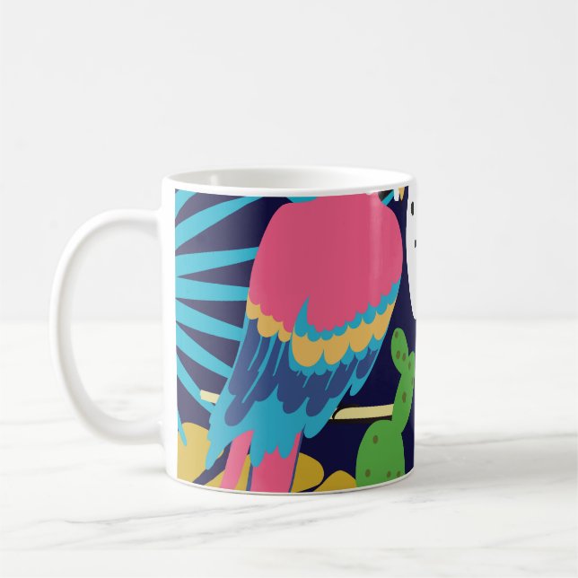 Caneca De Café Folhas tropicais, papagaios: fundo de verão. (Esquerda)