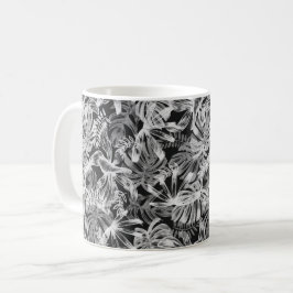 Caneca De Café Folhas Tropicais Pretas e Brancas