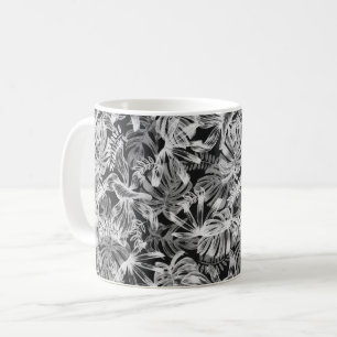 Caneca De Café Folhas Tropicais Pretas e Brancas