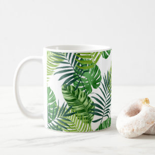 Caneca De Café Folhas Tropicais Verdes