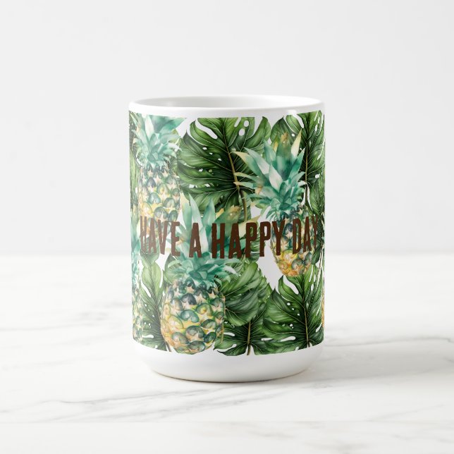 Caneca De Café Folhas Tropicais Verdes Azuis Ananases (Centro)