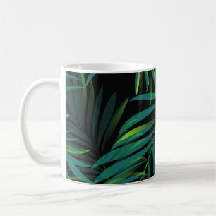 Caneca De Café Folhas tropicais verdes de palma. Gráfico de padrõ