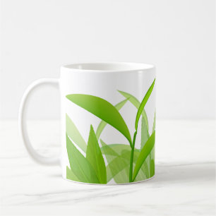 Caneca De Café Folhas verde brilhante em aquarela