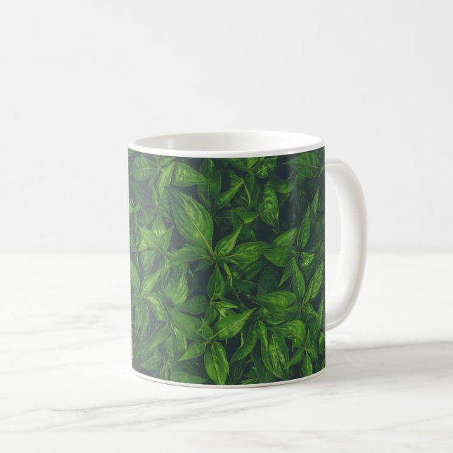 Caneca De Café Folhas Verde-Profundas (Frente Esquerda)
