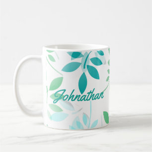 Caneca De Café Folhas verdes azuis