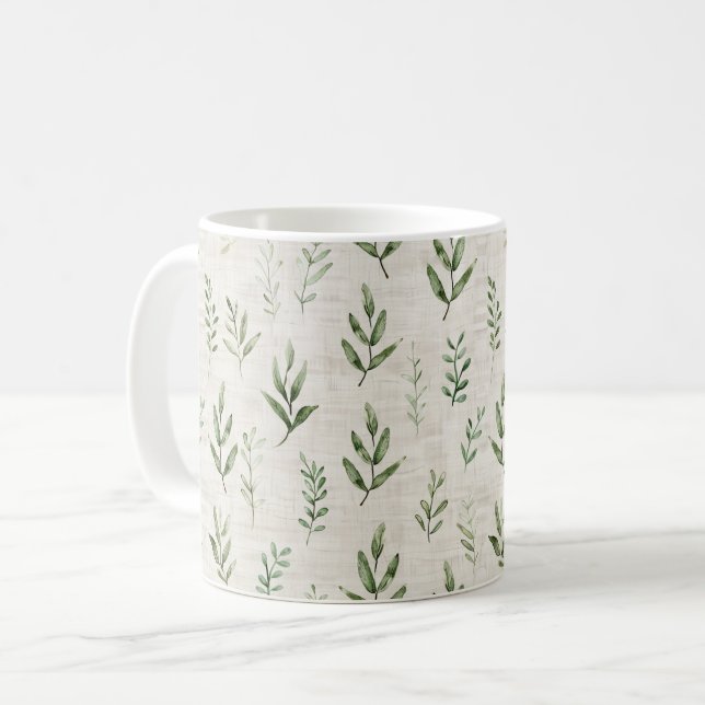 Caneca De Café Folhas Verdes Creme (Frente Esquerda)