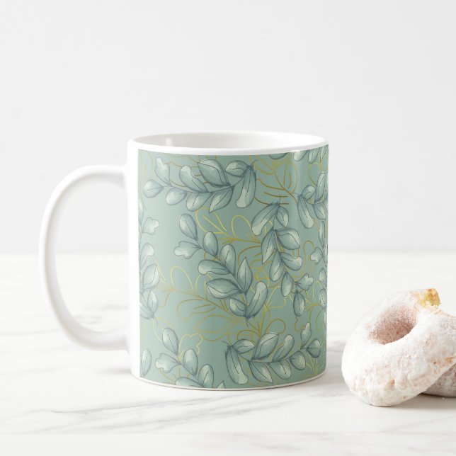 Caneca De Café Folhas verdes e douradas (Com Donut)