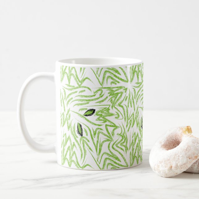 Caneca De Café Folhas Verdes Elegantes em Aquarela (Com Donut)