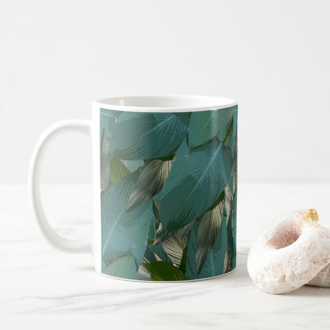 Caneca De Café Folhas verdes tropicais (Com Donut)