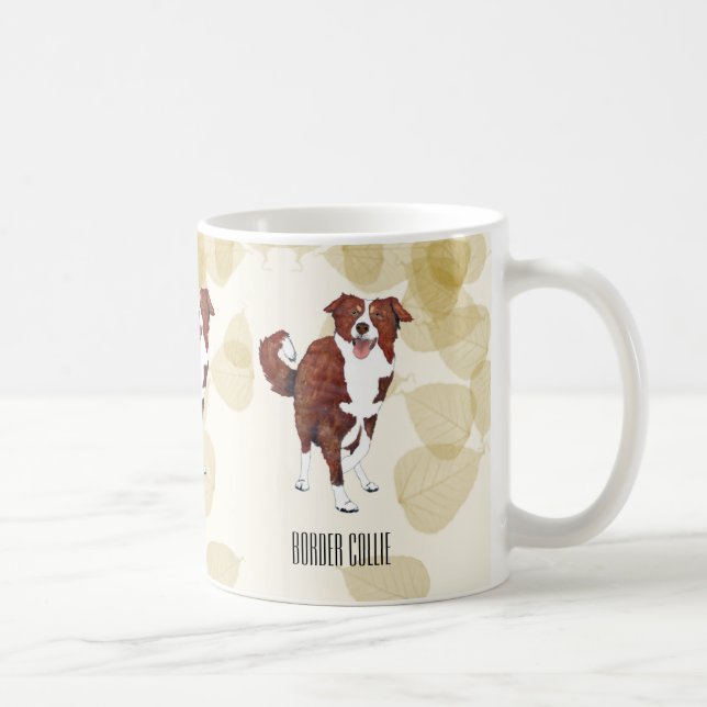 Caneca De Café Folhas vermelhas de border collie Tan (Direita)