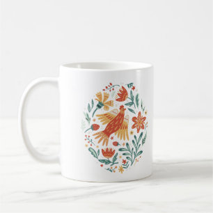Caneca De Café Folk Art Bird Natureza Floral Whimsical