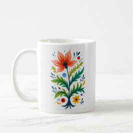 Caneca De Café Folk Art Flower Tree Cottagecore Rustic Botanical