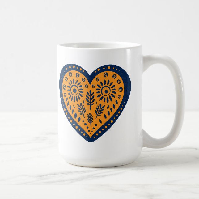 Caneca De Café Folk Art Heart (Direita)