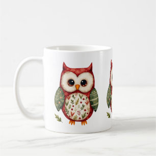 Caneca De Café Folk Art Patchwork Owl Cottagecore Design