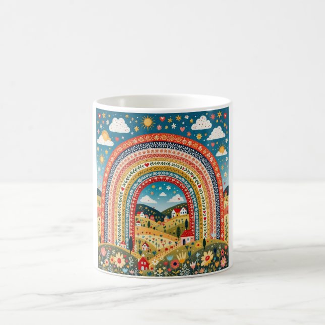 Caneca De Café Folk Art Rainbow Mug (Centro)