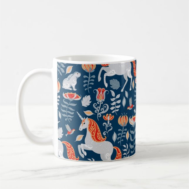 Caneca De Café Folk Fantasy: Unicórnios, Coelhos, Pássaros (Esquerda)