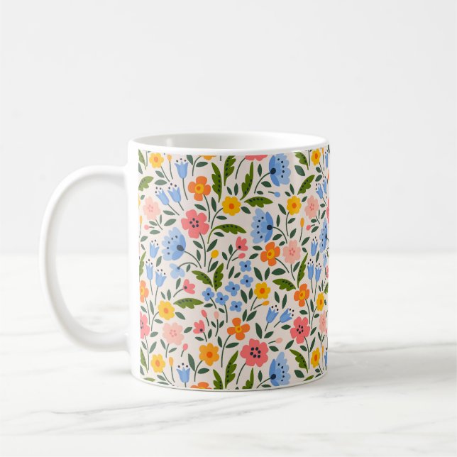 Caneca De Café Folk Floral: Pequenos Padrões Coloridos (Esquerda)