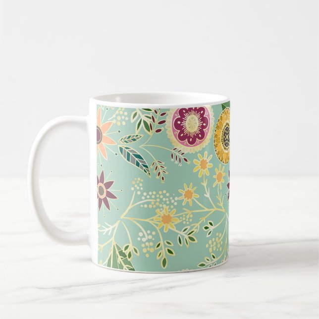 Caneca De Café Folk Folk Floral Original Design Ouro (Esquerda)