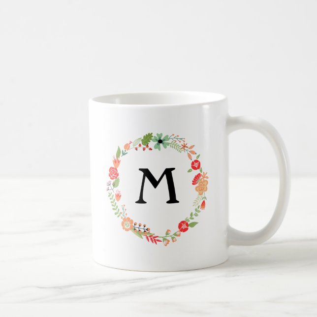 Caneca De Café Folksy Floral com Monograma (Direita)