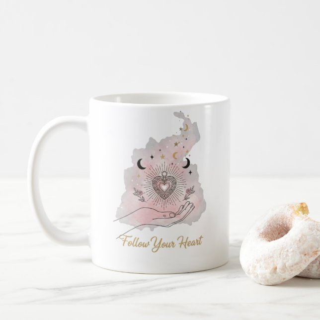 Caneca De Café Follow Your Heart Motivational Mug - Celestial (Com Donut)