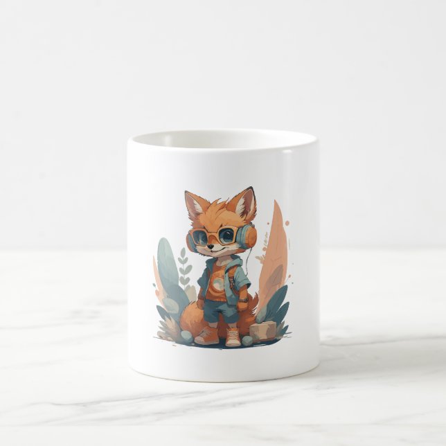 Caneca De Café Fone de ouvido de raposa bebê engraçado (Centro)
