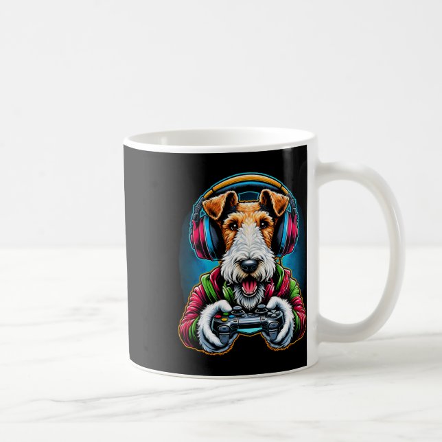 Caneca De Café Fones de ouvido Jogo de Vídeo Fio Fox Terrier Cach (Direita)