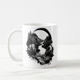Caneca De Café Fones de Ouvido Natureza e Música–Artista Preto e