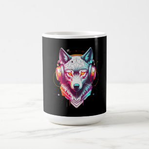 Caneca De Café Fones de Ouvido Neon Cyber Wolf Y2K