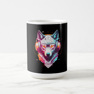 Caneca De Café Fones de Ouvido Neon Cyber Wolf Y2K