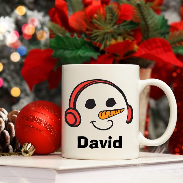 Caneca De Café Fones de ouvido personalizados Snowman (Personalized Headphones Music Snowman Coffee Mug
)