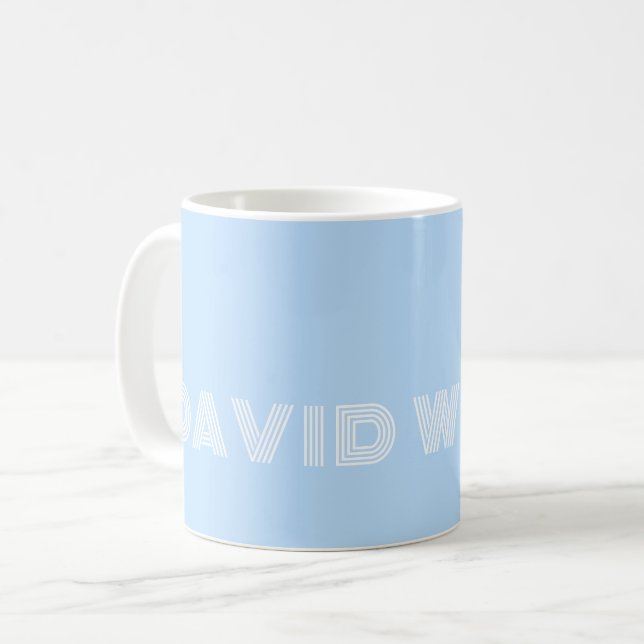 Caneca De Café Fonte Divertida Azul Claro e Branco Nome Moderno 0 (Frente Esquerda)