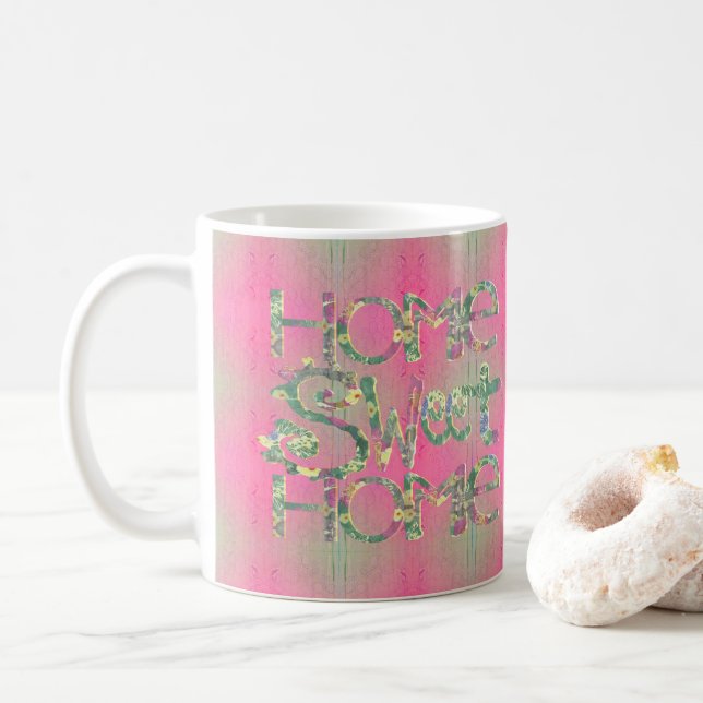 Caneca De Café Fonte Floral "Home Sweet Home" (Com Donut)