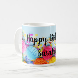 Caneca De Café Fontes de Aniversário de criança coloridas