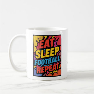 Caneca De Café Football Eat Sleep Repeat Pop Art Personalized