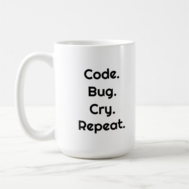 Caneca De Café For Engineers & Developers – Code. Bug. Cry Mug (Esquerda)