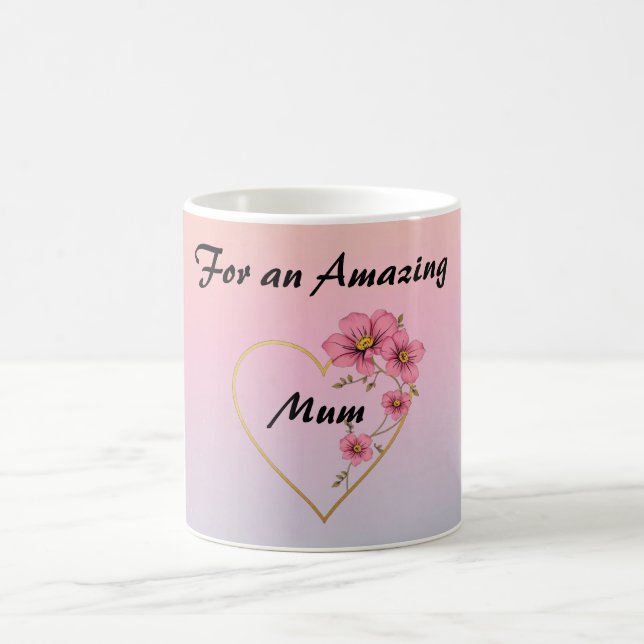 Caneca De Café For Mum Pink Floral Gold Heart Mother's day  (Centro)