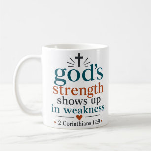 Caneca De Café Força de Deus Aparece na Fraqueza Citação Cristã