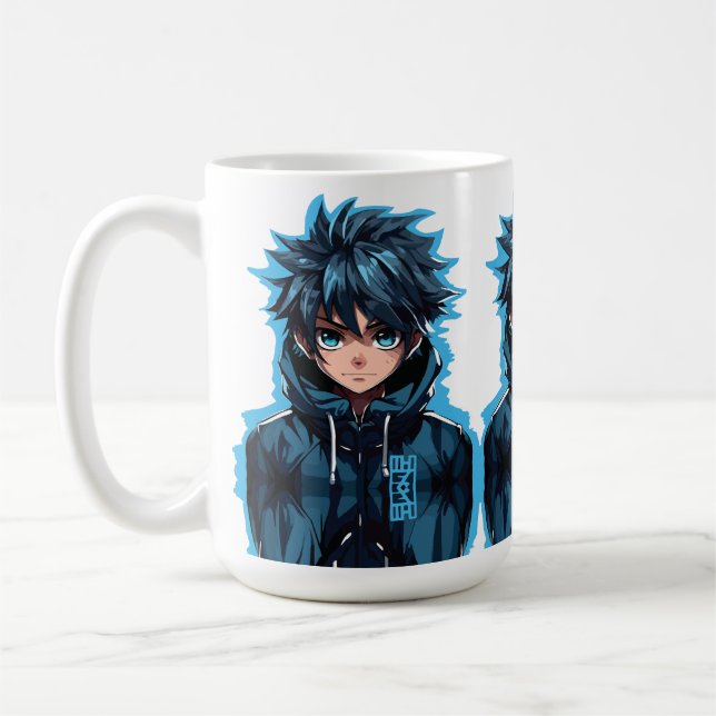 Caneca De Café Força Turquesa: Garoto-manga Estilo Animo (Esquerda)