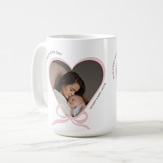 Caneca De Café Forma de amor personalizada de foto do primeiro Di (Frente Esquerda)