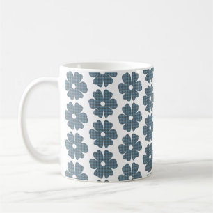 Caneca De Café Forma de Flor Xadrez Azul Cinza