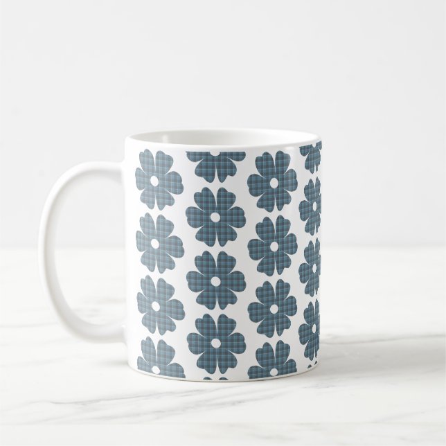 Caneca De Café Forma de Flor Xadrez Azul Cinza (Esquerda)