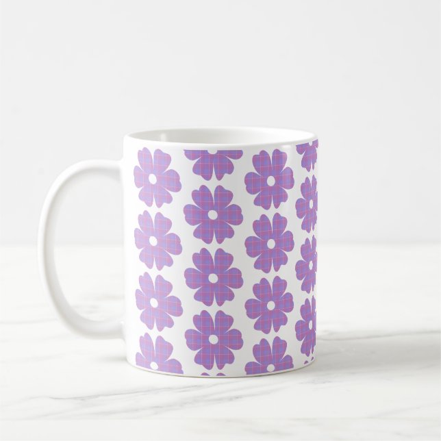 Caneca De Café Forma de Flor Xadrez Rosa Roxo (Esquerda)
