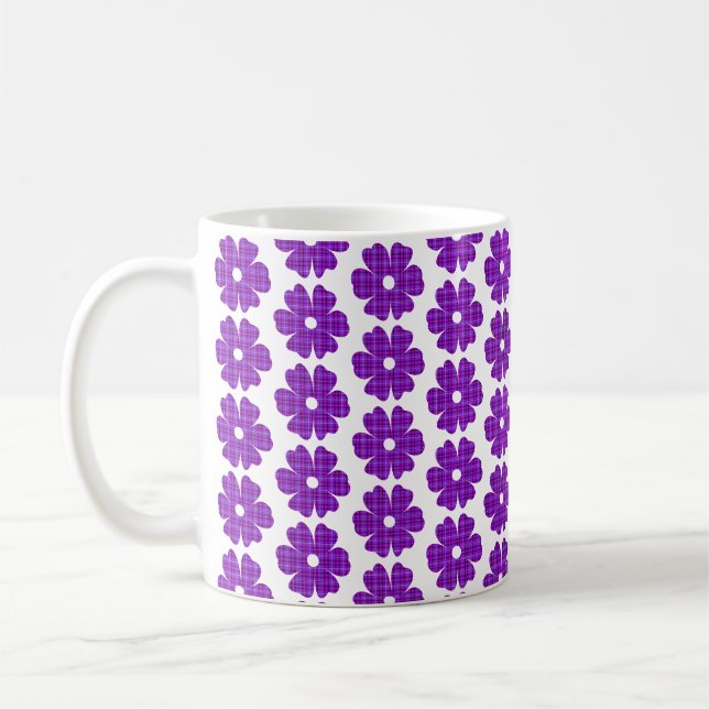 Caneca De Café Forma de Flor Xadrez Roxo Rosa (Esquerda)