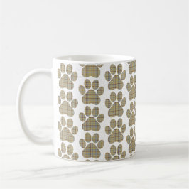 Caneca De Café Forma de Pata Xadrez Bege Cachorro Gato Vintage