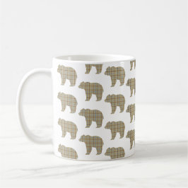 Caneca De Café Forma de Urso Xadrez Bege Marrom Cabin Core