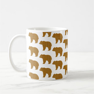 Caneca De Café Forma de Urso Xadrez Laranja Azul Claro Cabin Core