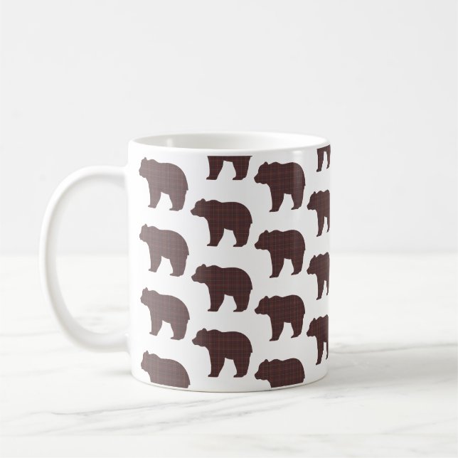 Caneca De Café Forma de Urso Xadrez Marrom Cabin Core (Esquerda)