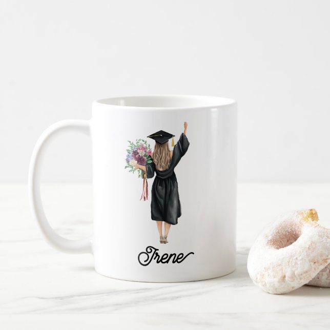 Caneca De Café Formando De Aquarela Flores Adicione Seu Nome (Com Donut)