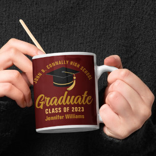 Caneca De Café Formando Dourado Maroon Personalizado para Graduaç